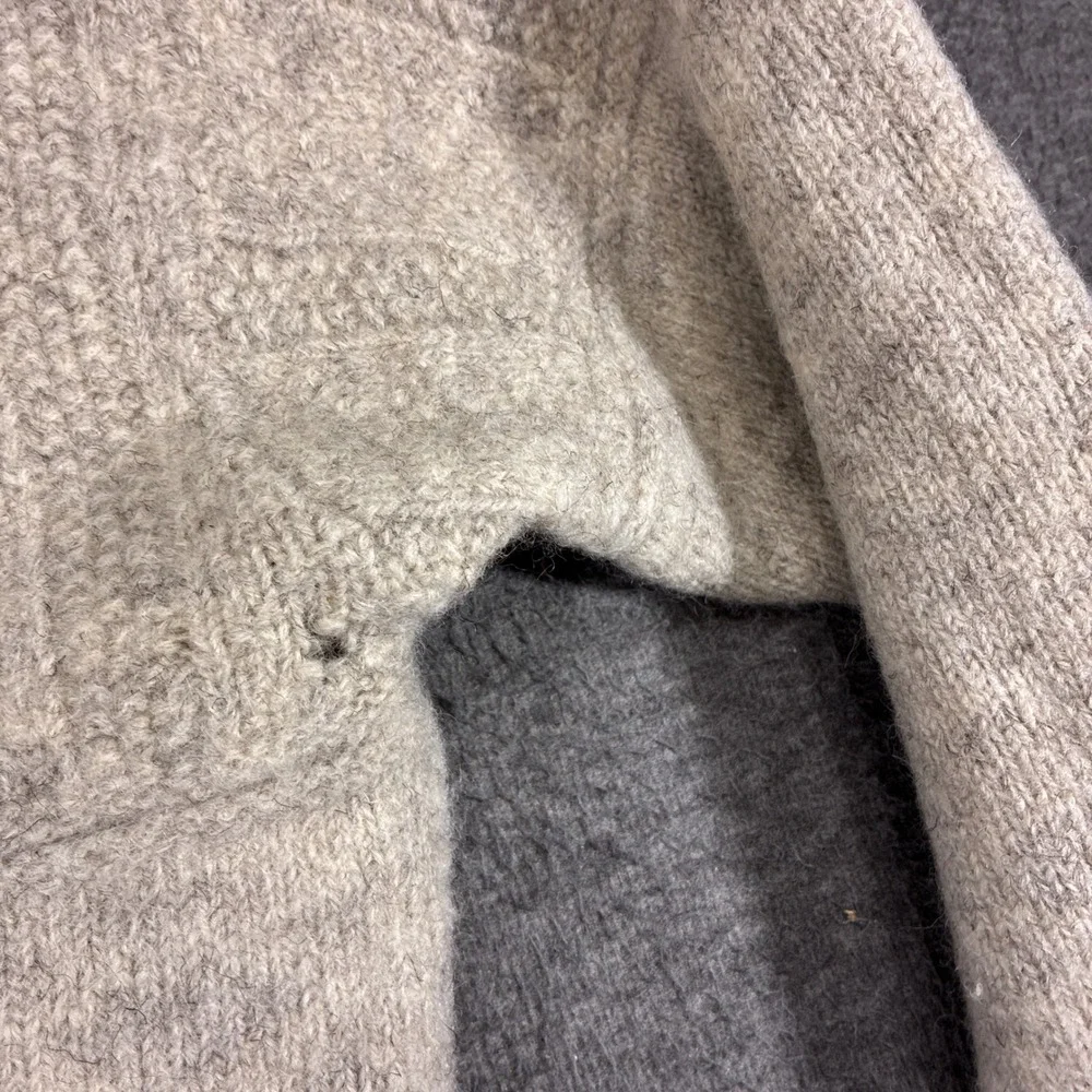 Vintage L.L. Bean Henley Fisherman Sweater Mens L Gray Wool Scotland Distressed